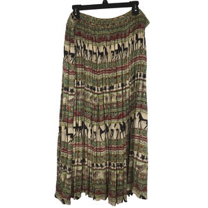 Vintage Phool Maxi Skirt Gathered Elastic Waist Geometric Horses Birds Sz Small